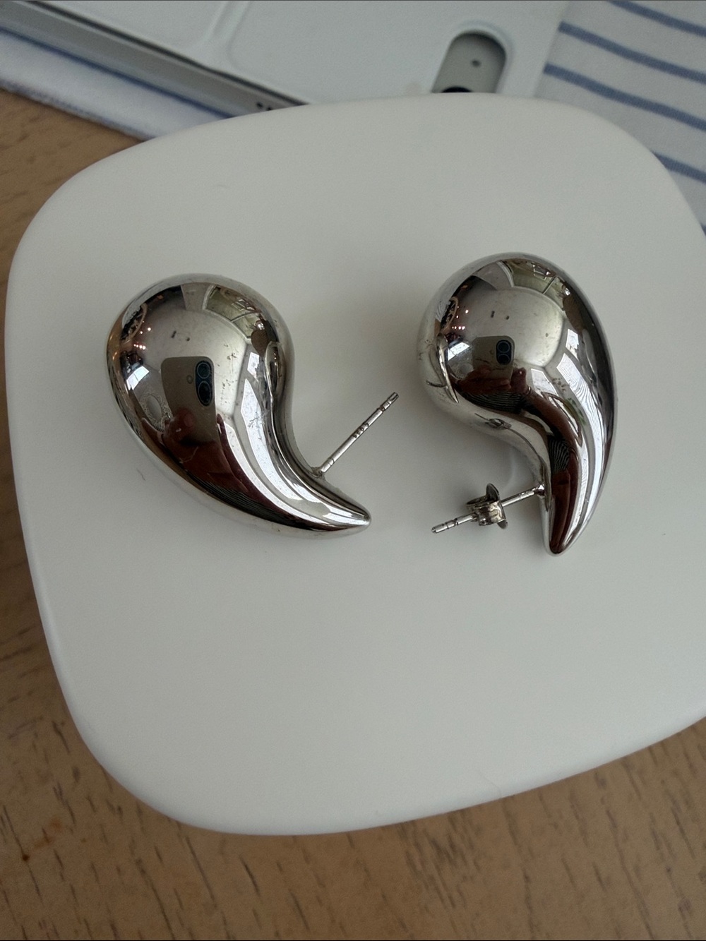 Sculptural Silver Teardrop Stud Earrings